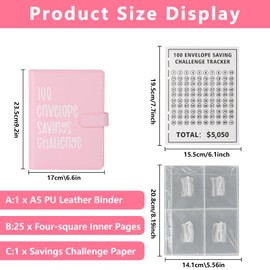 Budget Planner Challenges, 100 Envelope Challenge Binder, Money Saving Challenge with 100 Saving Challenges & 25 Inner Pages, A5 Leather Budget Binder, Buget Planner, Saving Challenge for Budget