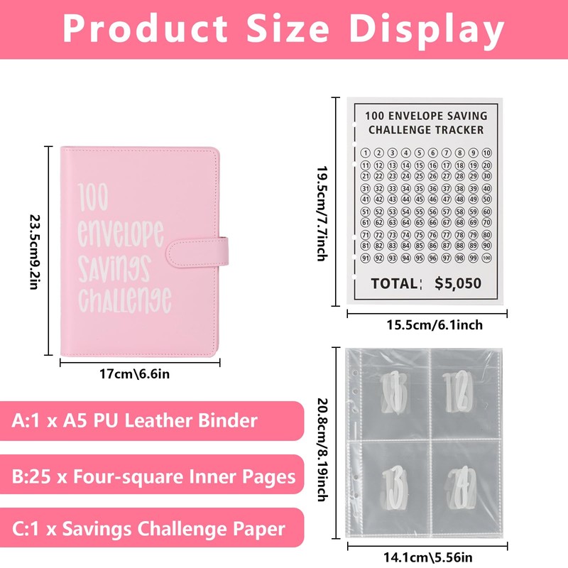 Budget Planner Challenges, 100 Envelope Challenge Binder, Money Saving Challenge