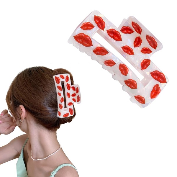 Valentine's Day Hair Clips for Women Large Romantic Red Heart Hair Claw Clips for Women Thin Thick Curly Hair, Big Acrylic Clips,Strong Hold Jaw Clips, Valentine's Day Hair Accessories1Pcs