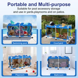 240 Gallon 63" L Extra Large Swimming Pool Storage BinWith zip and hooks, with added crossbar in the middle for stability.,Holder for Noodles, Toys, Floats, Towels,Rolling Storage Organizer Bin（blue)
