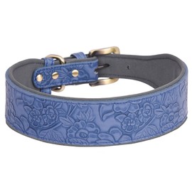 Serijoars Leather Dog Collar, for Large Dogs, Medium Dogs & Small Dogs, Adjustable Soft Padded Collar for Dogs, Embossed Print Leather Dog Collars (XL, Blue)