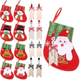 TYXHXTF 8PCS Christmas Labels Tags and 8PCS Christmas Stocking Decorations, Christmas Tags, Christmas Tree Hanging Decoration Wooden, Christmas Tags for Presents for Party Family Home Decor