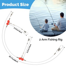 RAINFLOW 6 Pcs Fishing Leaders with Swivels - 2 Arm Fishing Wire Leader Saltwater Stainless Steel Tackle Rigs with Swivels Snap Beads High-Strength Fishing Wire Gear Equipment for Lures Bait Hooks