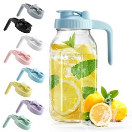 Mason Jar with Pour Spout Lid V-shaped, 2 Quart Iced Tea Pitcher Double Leak Proof, 64 oz Drink Pitcher for Breastmilk, Sun Tea, Juice, Coffee Creamer, Formula Pitcher