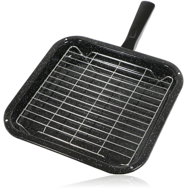Spares2go Small Square Grill Pan, Rack & Detachable Handle Compatible with Bompani + Spinflo Caravan Oven Cookers