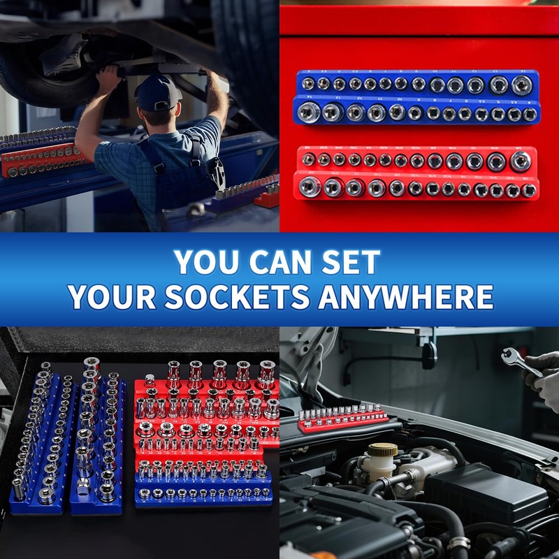 PRRPRR 8PS Magnetic Wrench and Socket Organizer Set, Tool Trays