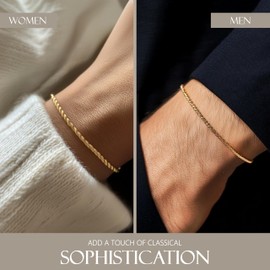 KISPER Solid 925 Sterling Silver Bracelet 18K Gold Plated, Italian Diamond-Cut 1.5mm Twisted Braided Rope Bracelet for Men & Women - Made in Italy, 6.5-9 Inches (18k Gold, 6.5 inches (X-Small))