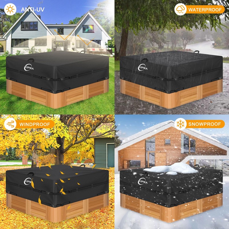 Kipiea 600D Outdoor Waterproof Square Hot Tub Cover Protector, Heavy