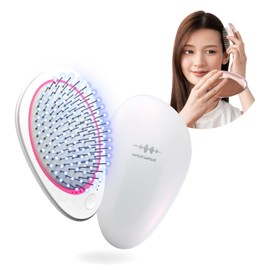 EMS Brush Mini New Arrival wavewave EMS Hair Brush Portable Ionic Care Red LED Smooth Hair Cushion Brush Comb Birthday Gift for Women Wife Girlfriend Mother (White)
