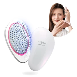 EMS Brush Mini New Arrival wavewave EMS Hair Brush Portable Ionic Care Red LED Smooth Hair Cushion Brush Comb Birthday Gift for Women Wife Girlfriend Mother (White)