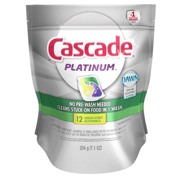 Cascade Platinum Actionpacs Lemon Burst Scent Dishwasher Detergent, 12 Count, 7.1 oz
