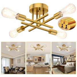 Dopwii Lampara de Techo moderna,Sputnik Candeliers 4 luces,Lámpara colgante de montaje semiempotrado,Luz de techo para lámpara de hogar,comedor, dormitorio y cocina (Dorada)