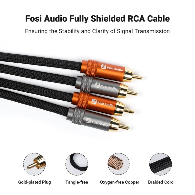 Fosi Audio 2RCA to 2RCA Cable 3.9Ft, Gold-Plated 2 RCA