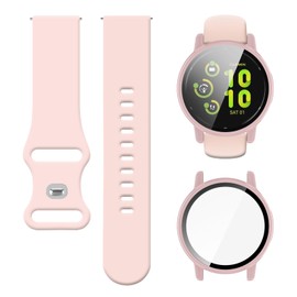 Kimiyaki Silicone Band with Screen Protector Case Compatible for Garmin vivoactive 5 [Full Coverage], 20mm Smartwatch Bands with Hard PC Bumper Case Built-in Tempered Glass for Women Men