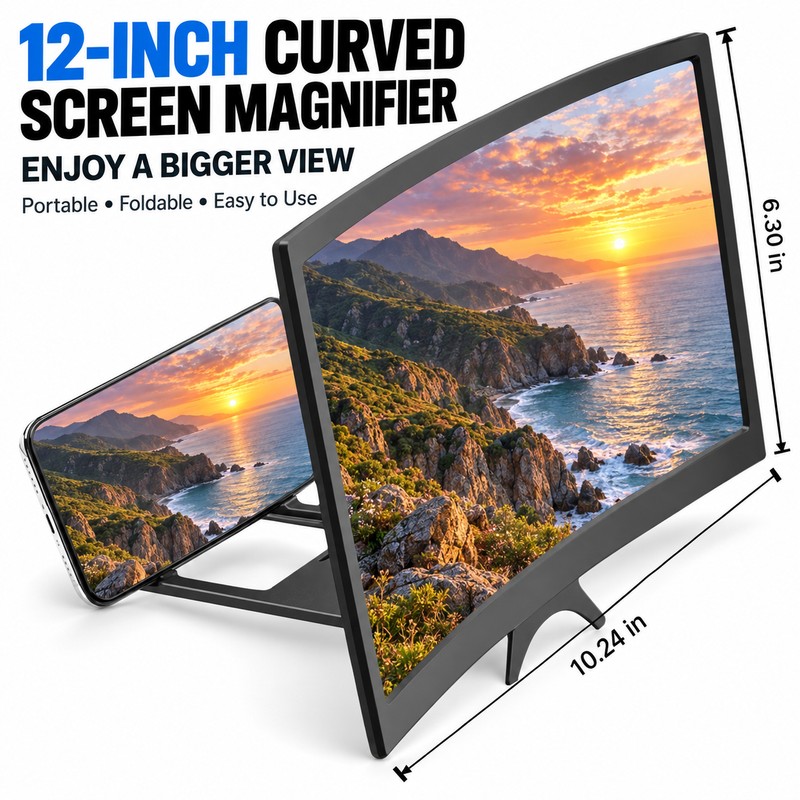 Phone Screen Magnifier 12 Inch – 3D HD Curved Screen