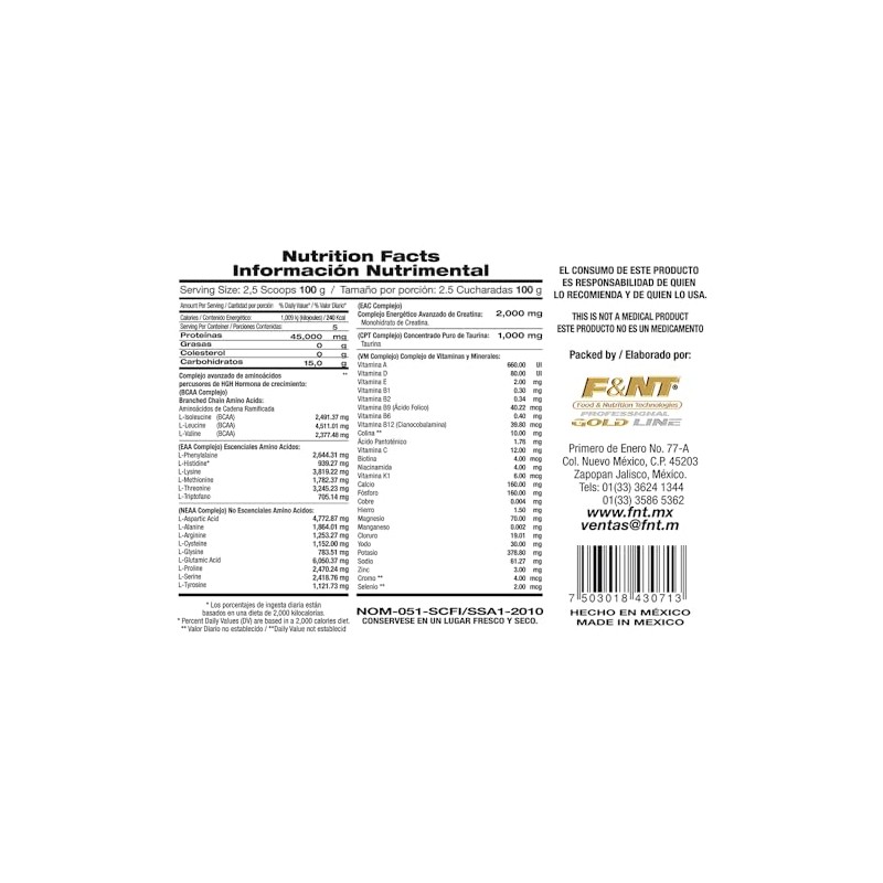 WHEY PROTEIN Proteína de suero de leche F&NT (500gr, 1.1