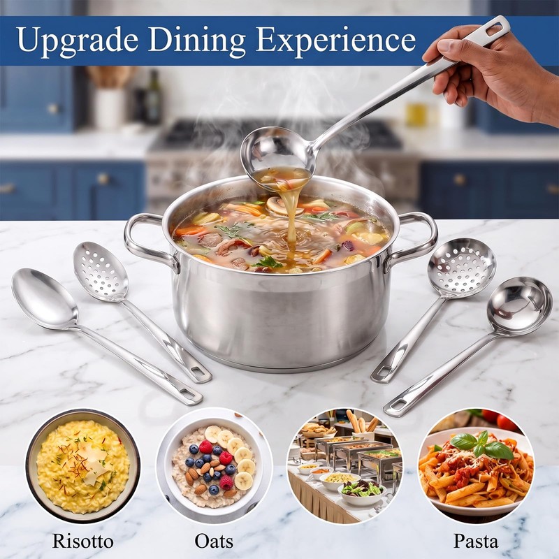 Ruwnii 4Pcs Stainless Steel Slotted Spoon Set, Strainer Spoons for