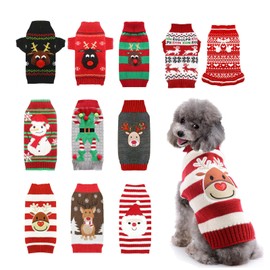 AXIIJGL Christmas Sweaters for Dogs Reindeer Dog Fleece Sweater Striped Winter Clothes Holiday Christmas Sweater for Cats with Leash Hole Dog Clothes