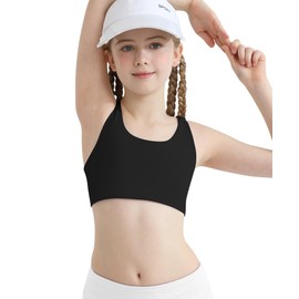 Girls Sports Bra 8-10 Racerback Training Bras for Girls 10-12 Scoop Neck for Teens Kids Yoga Sports Comfort Dance Crop Top (Black,X-Small)