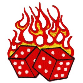 Cube Fire Flames Sew-On Patch for Iron-On or Sew On Clothes Embroidered Iron-On Patch Applique Rockabilly Patch Size 7.6 x 9.0 cm