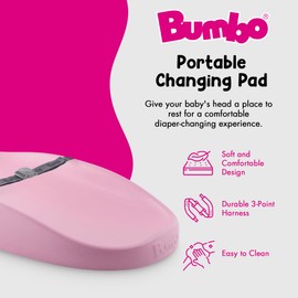 Bumbo Baby Infant Soft Contoured Foam Comfortable Easy to Clean Portable Changing Pad with Restraining Belt for On The Go Diaper Changing, Pink