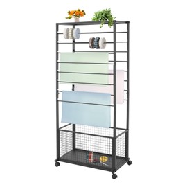 Ribbon Holder Organizer Rack, Double-Sided 16-Layer Ribbon Storage/Holder, Multifunctional Metal Flower Wrapping Paper Storage Stand w/4 Lockable Wheels for Flower Shops, Craft Rooms