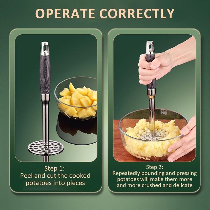 Dynaeuty Potato Masher, Stainless Steel Potato Press with Non Slip