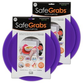 Safe Grabs: Multi-Purpose Silicone Original Microwave Mat as Seen on Shark Tank | Splatter Guard, Trivet, Hot Pad, Pot Holder, Minimize Mess (BPA Free, Heat Resistant, Dishwasher Safe) 2 Pack, Purple
