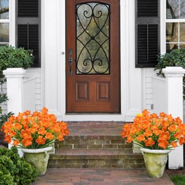 Krissing 8 Pcs Fall Artificial Outdoors Flowers,UV Resistant Fake Fall Plastic Flowers Fuax Fall Shrubs for Outdoors Autumn Home Garden Porch Window Box Thanksgiving Fall Outdoor Decor (Orange)