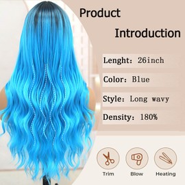KINCYDU Long Bluish Green Wavy Wig Natural Looking Synthetic Heat Resistant Fiber Wig Bluish Green Middle Part Curly Wig For Daily Party Use For Women 26 Inch
