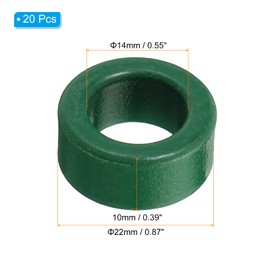 PATIKIL Ferrite Toroid Core 20 pcs Toroid Core 22 x 14 x 10mm (ODx IDxH) Ferrite Ring Transformer for Ferrite Toroid Core EMI/RFI Filter Green