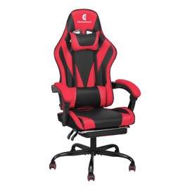 ErgoDesign Gaming Chair with Linkage Armrest & Footrest, High Back Video Gaming Chair, Black/Red
