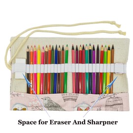 Lopenle Butterfly Colored Pencil Wrap Canvas Floral Roll Up Holders Birds Pencil Organizers for Artist Coloring Travel Storage with 24 Slots(Flower Butterflies Birds)