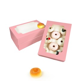 qiqee Pink 12x8x2.5 Inch Cookie Box with Window 20Pcs Bakery Pastry Macaron Bakery Box for Packaging (Auto-pop Up)