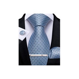 DiBanGu Men's Silk Tie Blue Woven Necktie Pocket Square Handkerchief Cufflink Set Business Wedding