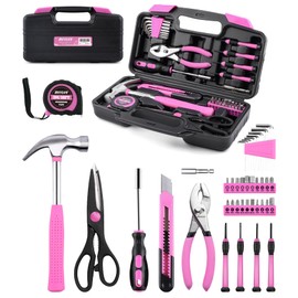 DIFFLIFE Tool Set Pink-40 Piece - General Household Hand Tool Kit with Plastic Toolbox Storage Case(Pink)