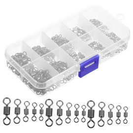 WOONEKY 210pcs Rotary Ring Connector Fishing Swivels & Clips Rolling Fishing Swivels Fishing Swivel Kit Fishing Leaders Tackle Connector for Fishing Metal Fishing Swivel Catfishing Tackle