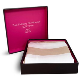 %100 Pure Mulberry Silk Satin Pillowcase, 22 mm Printed, Standard Size 75 x 50 cm. (Beige Stripe)