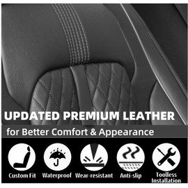 FiveFox Fit Forester Car Seat Covers (Front Pair) for Select Subaru Forester 2007-2024 2025 - Full Coverage Leather, Waterproof & All Weather Seat Cushion Protector, Black
