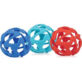 Nuby 100% Silicone Tuggy Teether Ball, 6 Months +, Colors May Vary 1 Count (Pack of 1)
