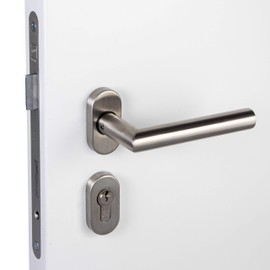 Gedotec Door Handle Room Door Handle Stainless Steel Door Fitting L Shape Munich Pair of Handles on Oval Rosette Handle Set Oval PZ Profile Cylinder 1 Set Door Set Including Mounting Material
