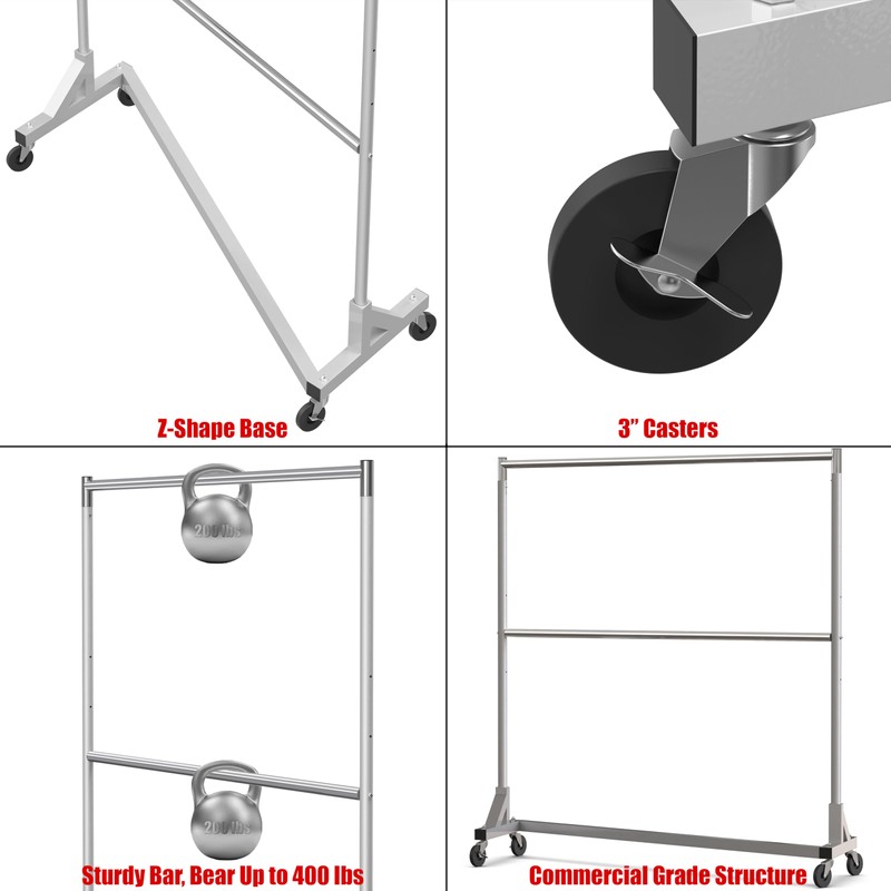 Simple Houseware Commercial Grade Z-Base Double Rod Garment Rack, 600lb