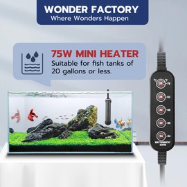 Small Aquarium Heater 75W, Controllable 5 Temperature Modes for 5-15 Gallon Betta Fish Tank Heater, 78°F Mini Submersible 5 Buttons Temperature Constant Easily Setting, Freshwater & Saltwater Tanks