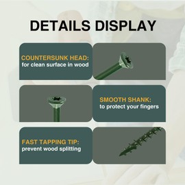 T.K.Excellent Deck Screws 3 Inch, Wood Screws #10 x 3, 315 PCS, Rust Resistant, Exterior Epoxy Coated, Outdoor Decking Screws, Torx/Star Drive Head Screw, T25 Star Bit Included, Green