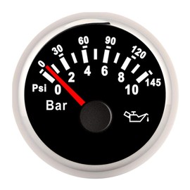 24 V 12 V Oil Pressure Gauge, 2 in 0-10 Bar Oil Pressure Gauge 145 psi LED Backlight Dial Instrument for Car Motorcycle Boat Truck 12 V/24 V [Black Dial Silver Frame]