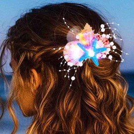 DRESBE Light Up Starfish Hair Clip LED Seashell Headpiece Summer Beach Party Hair Accessories for Women