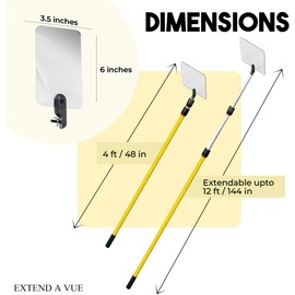 Extend A Vue Inspection Mirror - Telescoping Heavy Duty, Lightweight & Durable, 4 ft - 12 ft Pole, 3.5 x 6 inch Acrylic Mirror