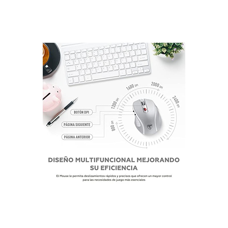 TERPORT F20 Mouse Inalámbrico, Mouse Ergonómico de 2.4G con 5