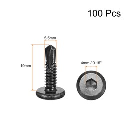 sourcing map 100Pcs Hex Socket Self Tapping Screws, #12 x 3/4" 410 Stainless Steel Flat Head Sheet Metal Drilling Screws, Black