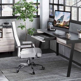 Tuoze Office Chair High Back Leather Desk Chair Modern Executive Ribbed Chairs Height Adjustable Conference Task Chair with Arms (White)